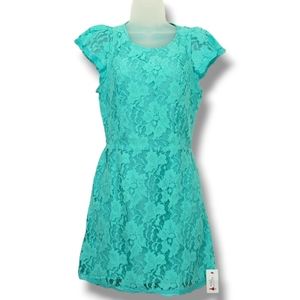 Signature8 Lace Dress NWT Open Back Mint Green Short Sleeves Large Damage
